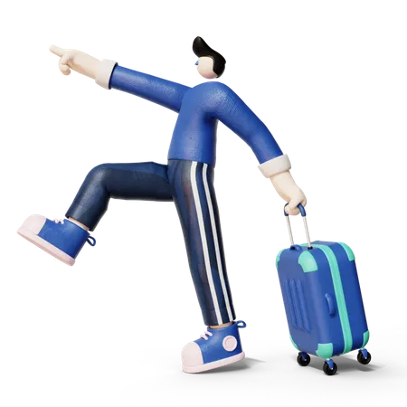 Man going for Travel with suitcase  3D Illustration