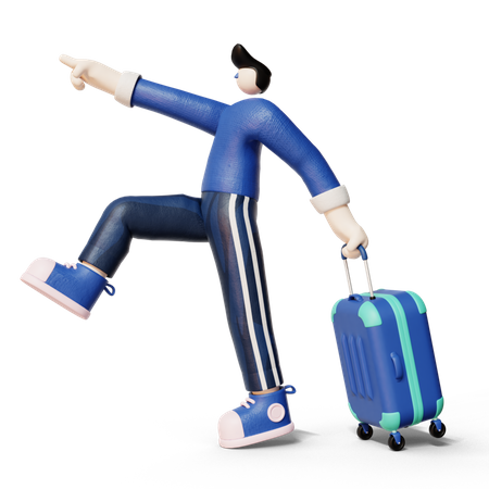 Man going for Travel with suitcase 3D Illustration