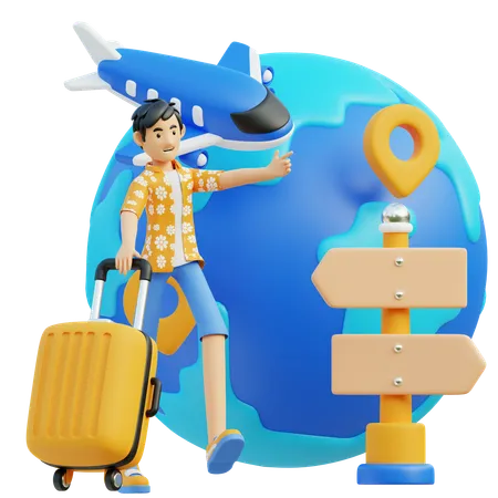 Man Going For World Trip  3D Illustration