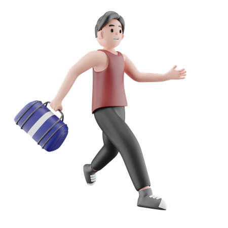 Man Going Gym With Bag  3D Illustration