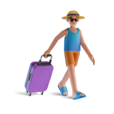 Man going on beach vacation  3D Illustration