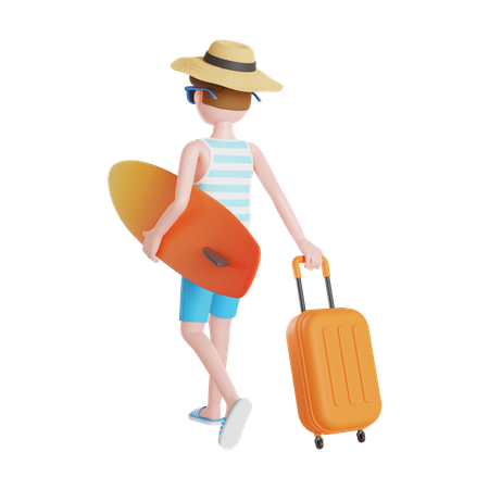 Man going on beach vacation 3D Illustration