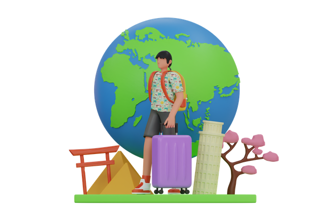 Man going on vacation  3D Illustration