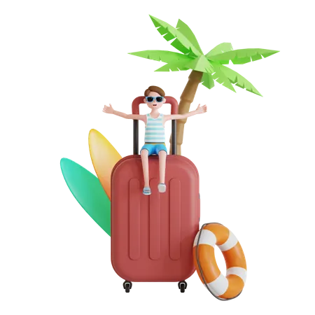 Man going on vacation 3D Illustration