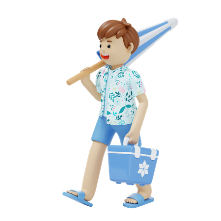 Man Going To Beach  3D Illustration