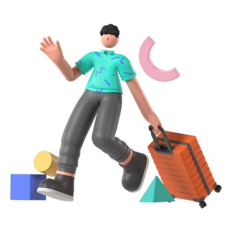 Man Going To Business Trip  3D Illustration