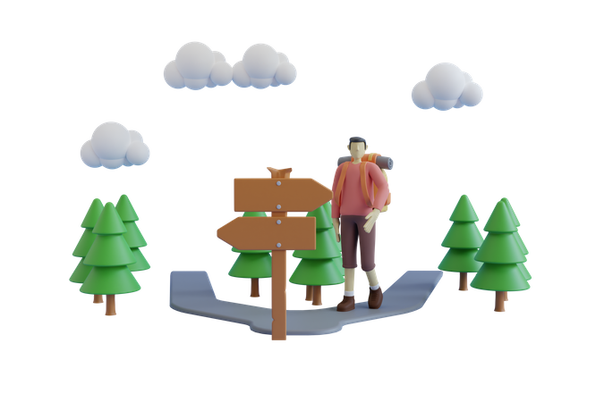 Man going to camping into forest  3D Illustration