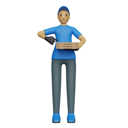 Man going to delivery pizza 3D Illustration