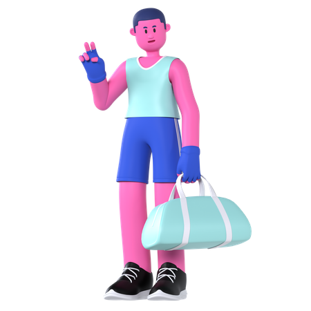 Man Going to Gym with Gym Bag  3D Illustration