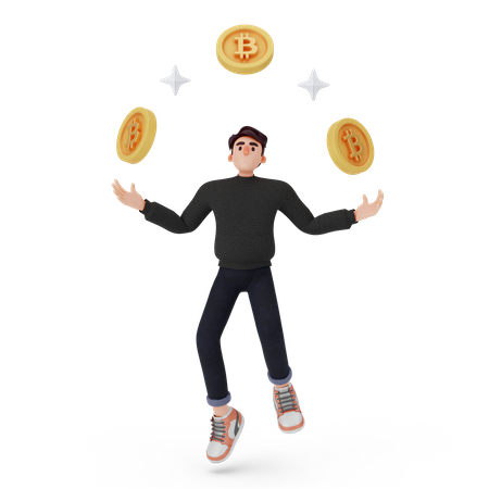 Man got bitcoin profit  3D Illustration