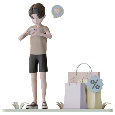 Man Got Shopping Discount  3D Illustration