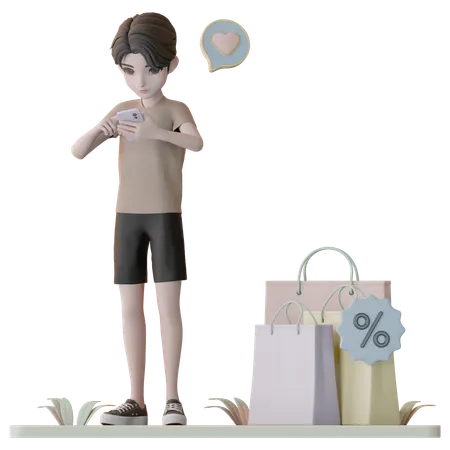 Man Got Shopping Discount  3D Illustration