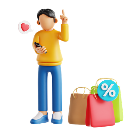 Man Got Shopping Discount  3D Illustration