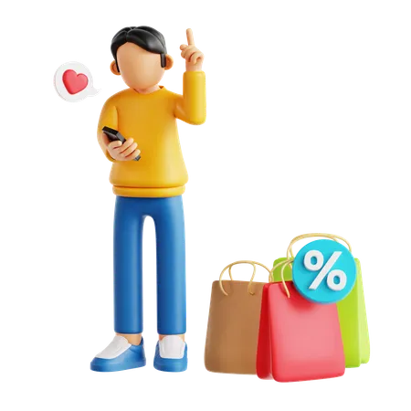 Man Got Shopping Discount  3D Illustration