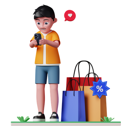 Man got shopping discount  3D Illustration