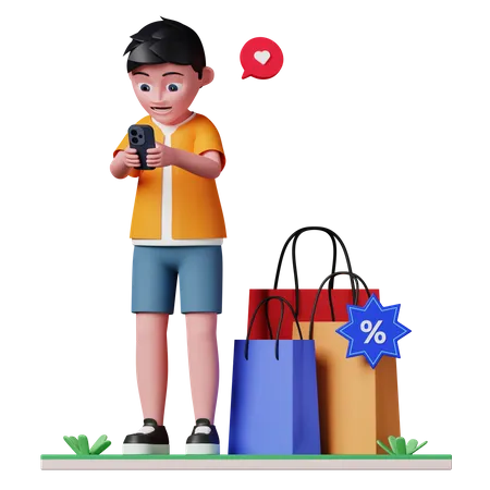 Man got shopping discount  3D Illustration