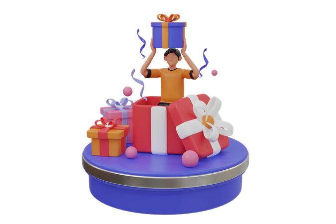 Man got shopping gift reward  3D Icon