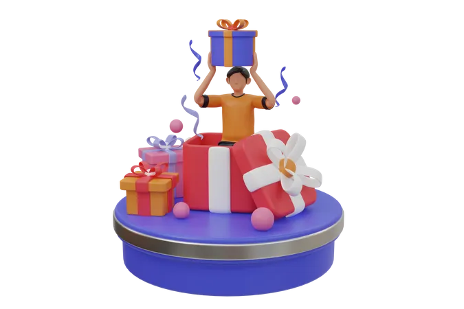 Man got shopping gift reward  3D Illustration