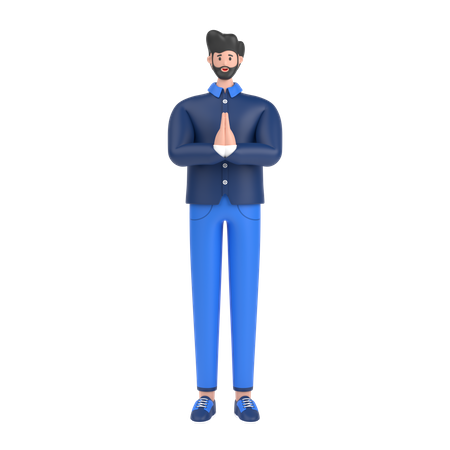 Man greeting saying namaste with his hands  3D Illustration