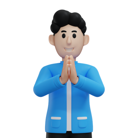 Man greeting saying namaste with his hands  3D Illustration