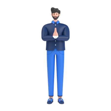 Man greeting saying namaste with his hands 3D Illustration