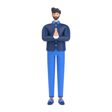 Man greeting saying namaste with his hands  3D Illustration