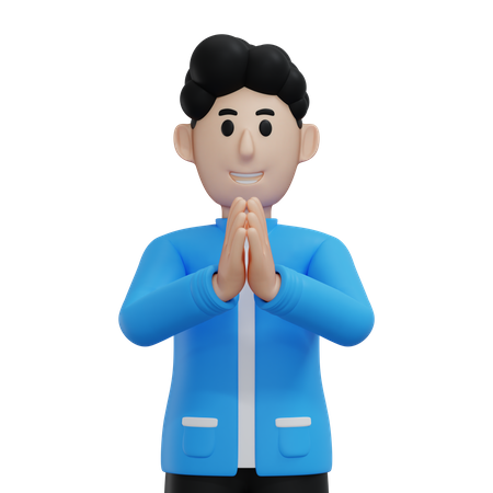 Man greeting saying namaste with his hands  3D Illustration