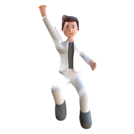 Man Happy Jump  3D Illustration