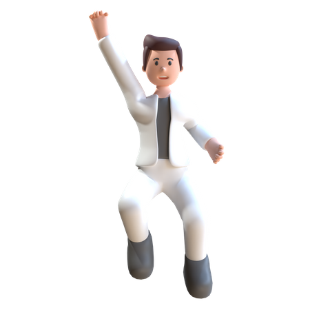 Man Happy Jump  3D Illustration