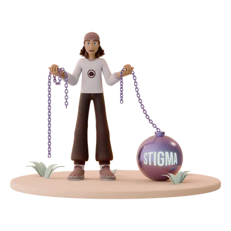 Man Has Broken Chains of Mental Health Stigma  3D Icon