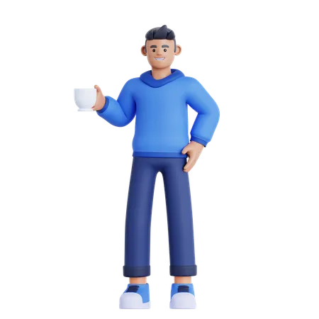 Man Have a Coffee Break  3D Illustration