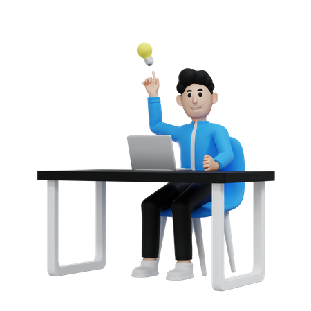 Man having idea in work  3D Illustration