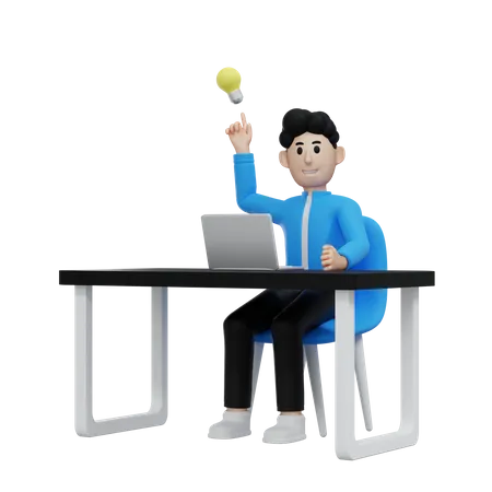 Man having idea in work  3D Illustration