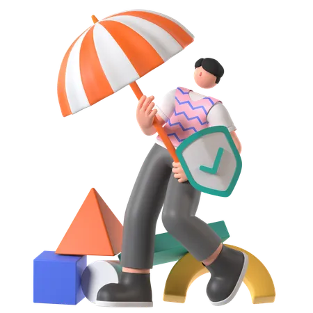 Man Having Life Insurance  3D Illustration