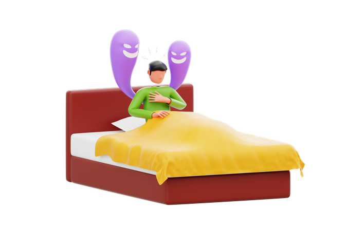 夜間のパニック発作を起こした男性  3D Illustration