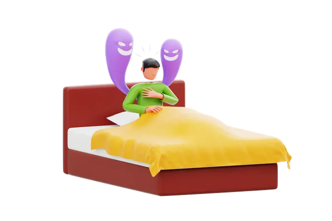 夜間のパニック発作を起こした男性  3D Illustration