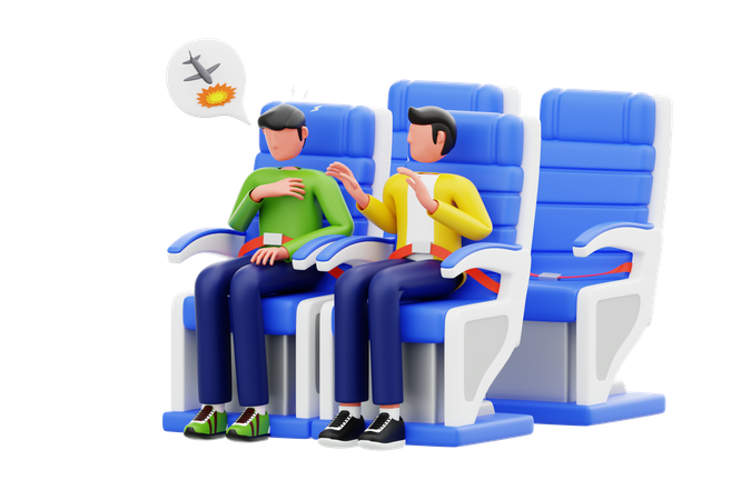 飛行機で飛行中にパニック発作を起こした男性  3D Illustration