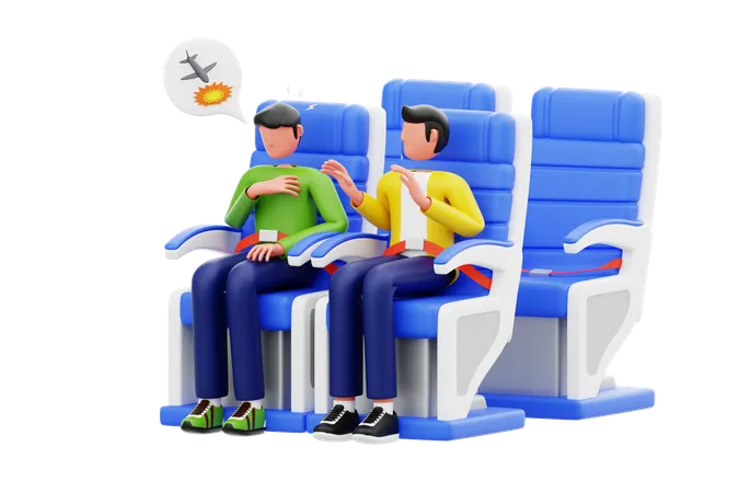 飛行機で飛行中にパニック発作を起こした男性  3D Illustration