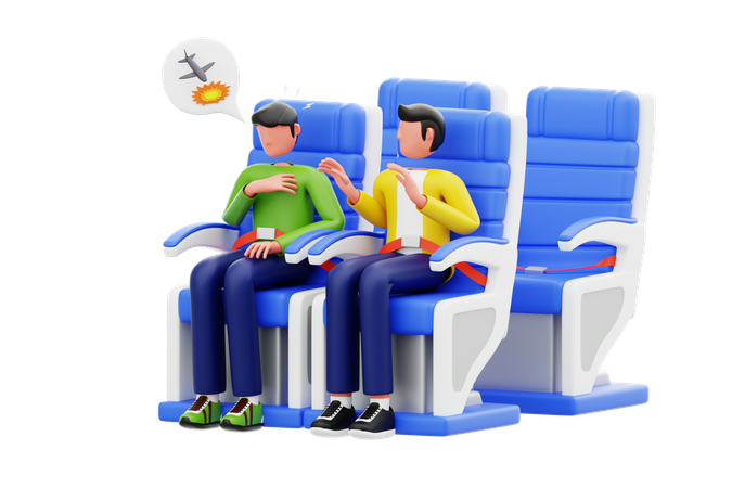 Man Having Panic Attack During Flight On Plane  3D Icon