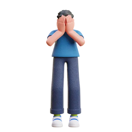 Man hiding his face  3D Illustration