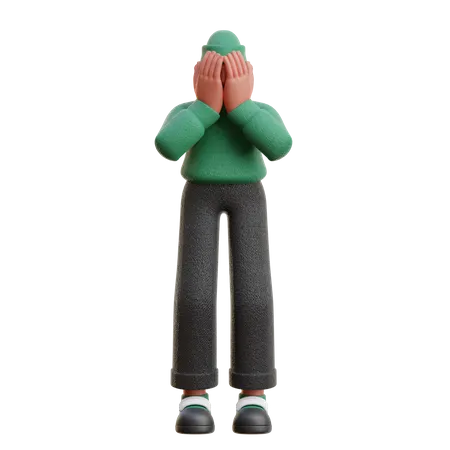 Man hiding his face  3D Illustration