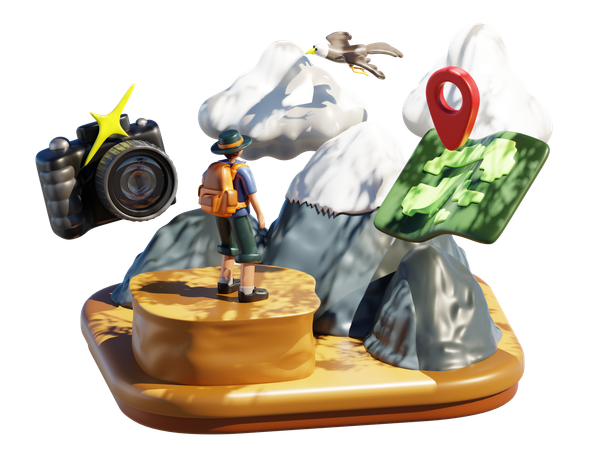 Man Hiking  3D Illustration