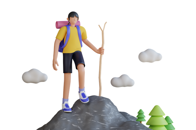 Man Hiking  3D Illustration