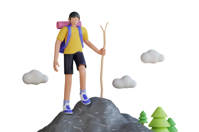 Man Hiking  3D Illustration
