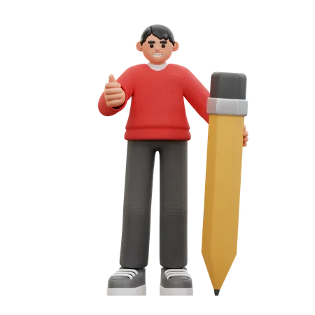 Man hold big pencil while standing  3D Icon