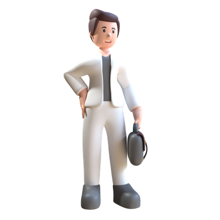 Man Hold Office Bag  3D Illustration