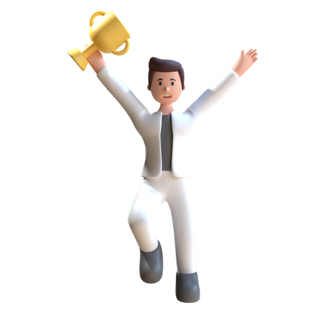 Man Hold Trophy  3D Illustration