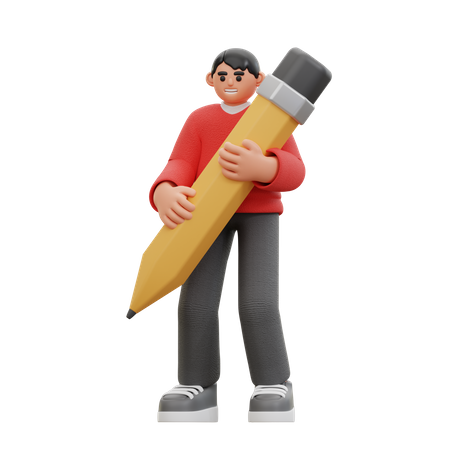 Man holding a big pencil  3D Icon