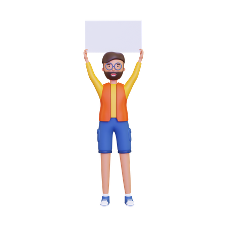 Man holding a blank placard  3D Icon