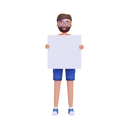 Man holding a blank placard  3D Illustration